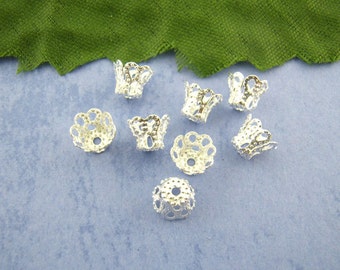 Silver Plated Filigree Bell Bead Caps 8mm (B304b)