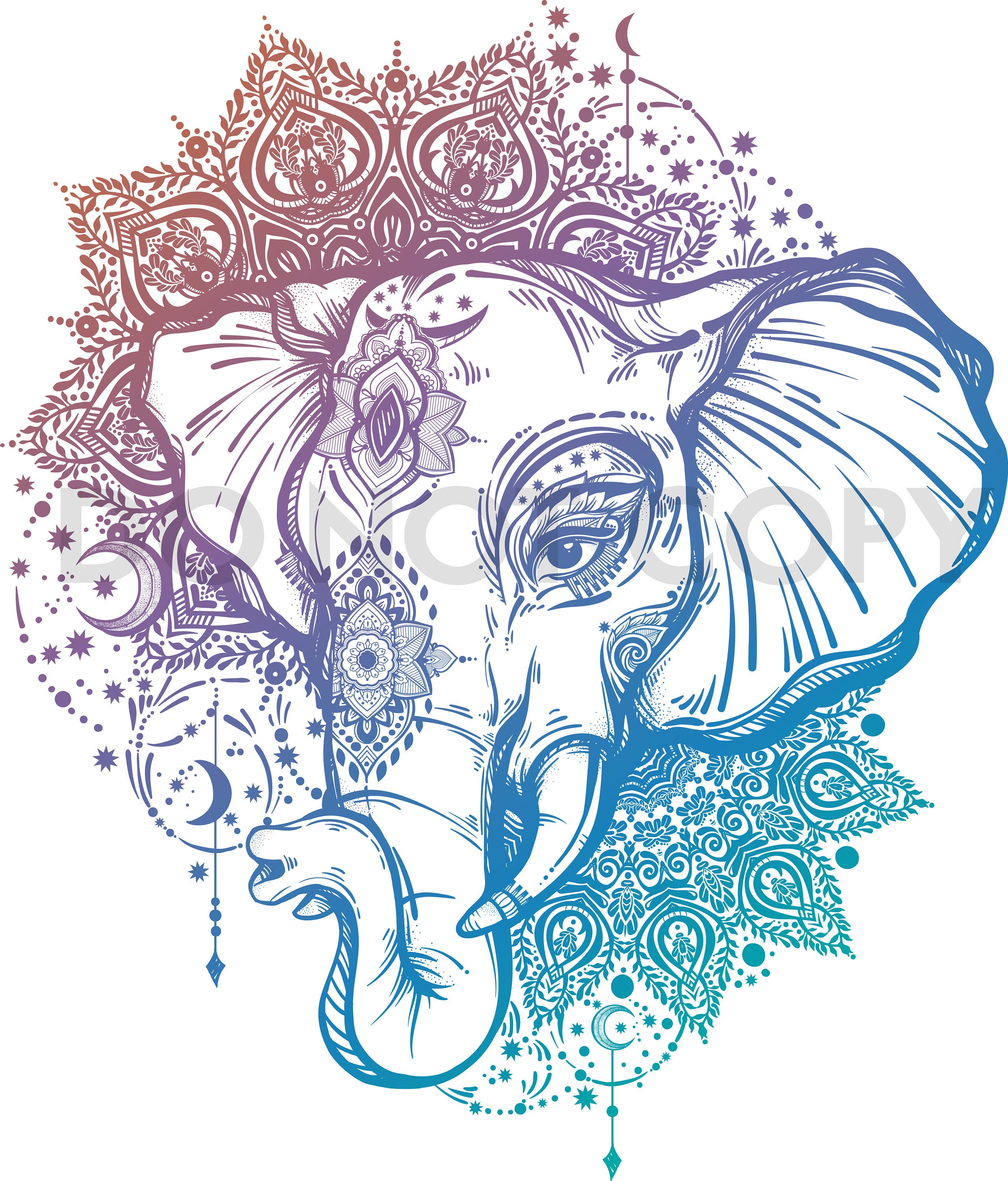 Download SVG DXF elephant boho lotus Bali ethnic Digital Download files