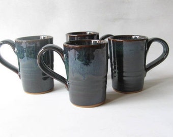 Pottery Mugs Set of 4, Coffee Mugs 12 oz., Set of Handmade Mugs, Stoneware Mugs
