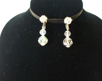 Clear Crystal Drop Clip Ons, Vintage, Wedding, Bride, Prom