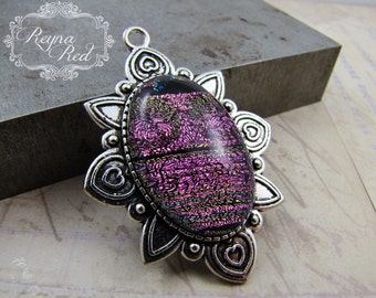 Sidhe Queen Dichroic Glass Pendant in Silvertone Setting, Dichroic glass pendants, statement focals, glass focals, OOAK - reynaredsupplies