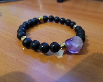 Amethyst Onyx Bracelet/ February Birthstone/Mala Bracelet/ Yoga Bracelet