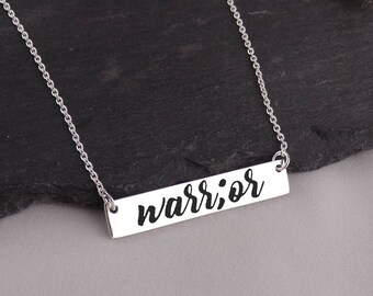 Warrior Semicolon Bar Necklace - 925 Sterling Silver - Mental Illness Strength Fighter