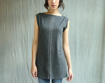 Center Lines Tunic, cotton jersey, cap sleeve, modern style- handmade to order