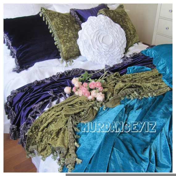 Bed scarf Shabby chic velvet beddingluxury velvet tassel