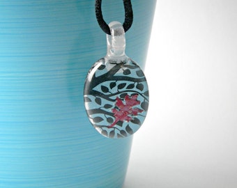 Trees & Copper Leaf Fused Glass Pendant