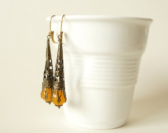 Pendant earrings Bronze Jadeperle Boho Oriental