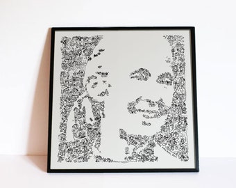 Jane Goodall - Doodle portrait with her story and chimp in details - women in science Wall Art - Ltd edition of 100 - 8" x 8" or 12" x 12 "