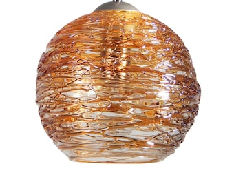 Honey Gold Spun Hand Blown Glass Pendant Hanging Lights by Rebecca Zhukov