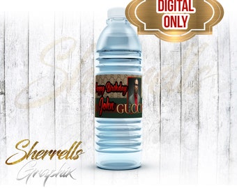 Gucci Inspired Designer Theme Birthday Personalized Water Bottle Label Design -Water-Party Favor-Party Favor Label-Water Bottle