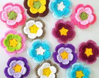 12 pcs Crochet Flowers Handmade Applique Embellishment sewing in multi-color size 2.5 "