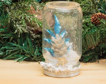 Starfish Beach Dry Snowglobe Christmas Holiday Decor Ocean Seaside Half-Pint Small jar waterless Gold Glitter