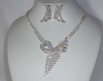 Rhinestone necklace set, bridal necklace, prom necklace, pageant necklace, Quenceanera necklace, party necklace set, mob jewelry, bridesmaid