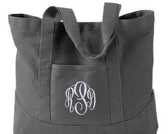 Monogrammed Tote Bag - Personalized Canvas Tote Bag in 7 colors