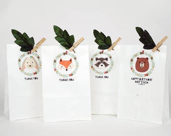 10 forest friends gift paper bags, paper gift bag, kid's party favor bag, cute gift bag, birthday favor bag, woodland party, baby shower