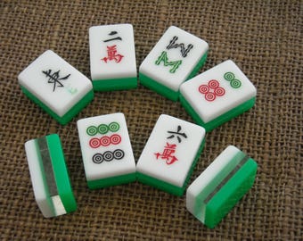 Green Mahjong Tiles - Mahjong Tiles for Crafts - Free Shipping - Mahjongg Supplies - Tri-Color Tiles - Create for Mahjong - Mahjong Crafts