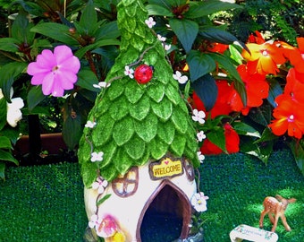 Artificial Grass with Resin Fairy House Artificial Grass Measures 16 x 16 Inches Fairy Garden Kit Cottage Fawn Bench Options