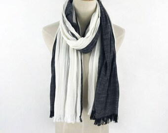 Black Men Scarf Black Scarf Men Fashion Gifts For Him Cool Mens Gifts Men Scarves Scarf Mens Gift Black White Scarf Man Scarf Fringe Scarf