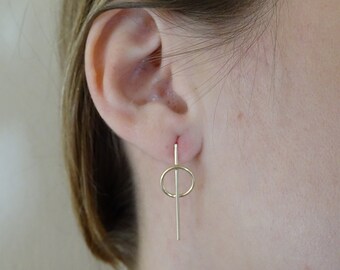 Hoop and bar earring, Minimal earrings, Geometric earrings, Gift for her