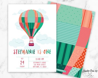Hot Air Ballon Invitation, Hot Air Ballon Birthday Party Invitation, Hot Air Ballon Birthday Invite, Hot Air Ballon Invite, Hot Air Ballon