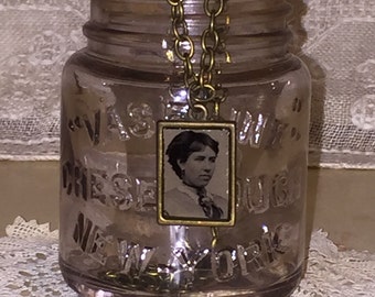 Victorian Gem Tin Type Photo Pendant and Chain Necklace