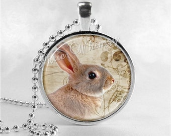 RABBIT Necklace, Rabbit Pendant, Rabbit Jewelry, Rabbit Charm, Photo Art Glass Necklace Pendant Charm, Bunny
