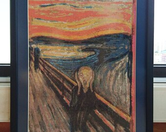 Completed & Framed Cross-Stitch of The Scream, Wall Art, Hanging Wall Art, Cross-Stitch Art, Edvard Munch, The Scream, Finished Cross Stitch