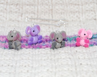 Cute Elephant knitting or crochet stitch markers - Set of 4 - Polymer Clay