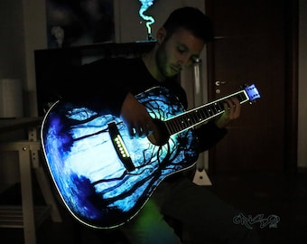Guitar Glow in the dark Painting by Crisco Art