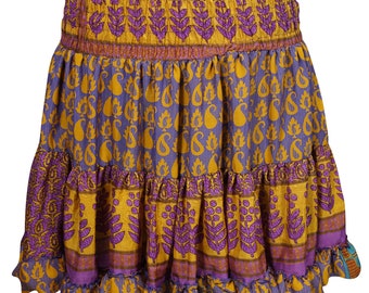 Womens High Waist Flirty Skirt Vintage Recycled Silk Sari Full Flare Holiday Skirts