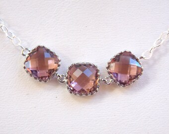 Plum Necklace, Sterling Silver, Light Purple, Glass Necklace, Wedding Jewelry, Bridesmaid Jewelry, Bridesmaid Necklace, Bridesmaid Gifts