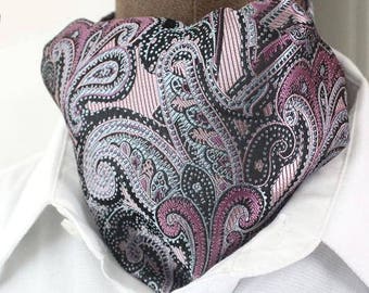 ascot tie, Paisley, Ascot necktie in pink-pink-light blue