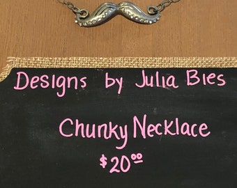 Silver mustache with rhinestones necklace