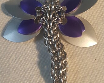 Purple and Silver Chainmaille Dragonfly