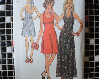 vintage 1970s Simplicity sewing pattern 5916 misses halter dress in two lengths size 12