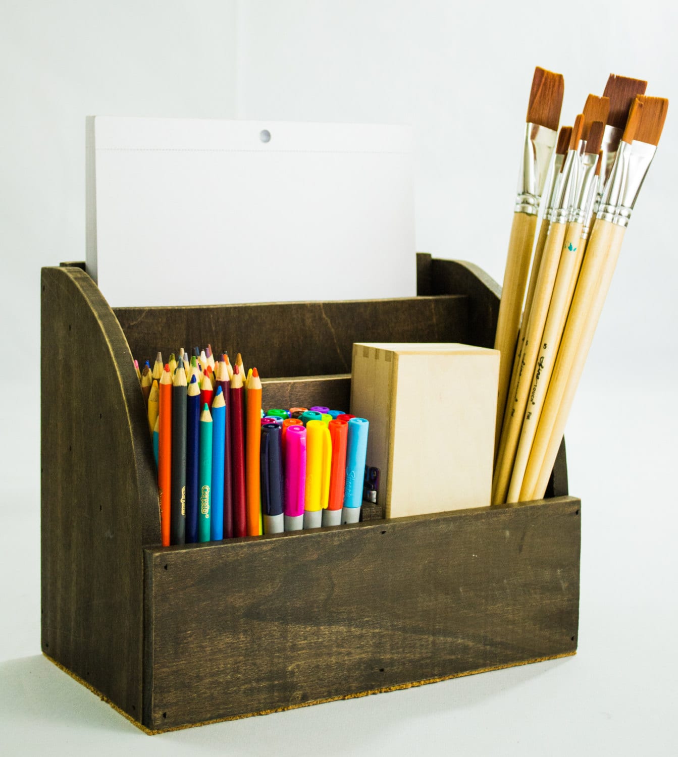 Wooden Desktop Art Supplies Box Office Mail and Magazine Rack
