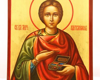 Russian Icon. Handmade. St. Pantaleon