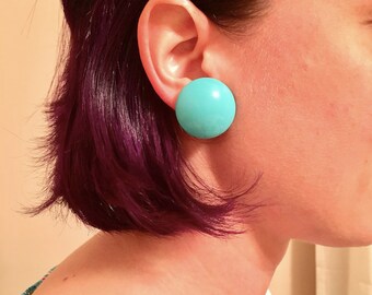 Aqua Clip-on Button Earrings