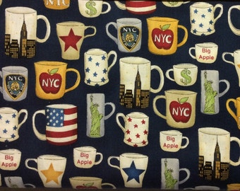 1072 NYC Mugs Fabric; The Henley Studio for Makower UK; 1/2 yard 100% cotton