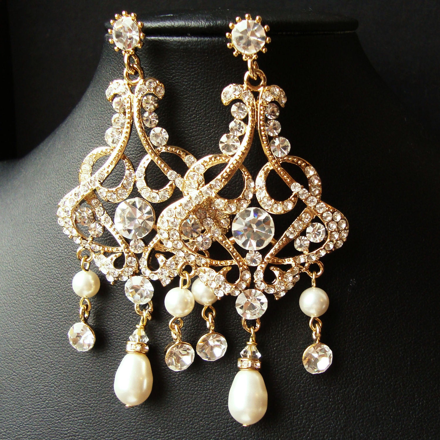 Gold Chandelier Bridal Wedding Earrings Statement Zoom