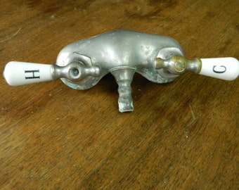 Vintage Faucet, Vintage Water Spigot, Tub Faucet, Hot and Cold Handle, Nickel Plated Tap, Vintage Water Tap, Sink Faucet