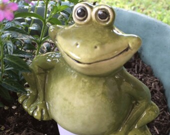 Large Friendly Garden Frog Plant Tender or Water System in Botanical Green