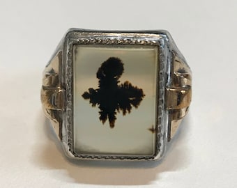 1930's Ostby Barton Art Deco 10k gf & Sterling Mocha Agate Ring Sz 11.5