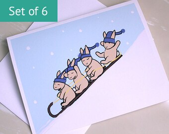 Rabbit Thank You Card - Sledding Bunny Notecards (Set of 6)