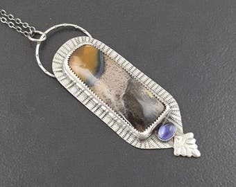 Amethyst Sage Necklace, sterling silver, iolite, stamped neckalce, boho necklace, michele grady, purple and silver, silver necklace,sterling
