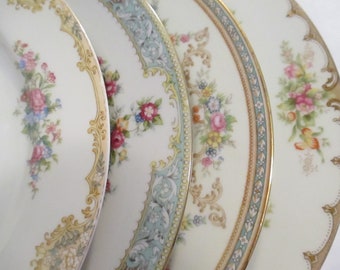 Vintage Mismatched China Dinner Plates w/Imperfections - Set of 4