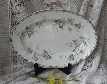 Small French antique oval ironstone plate, Saint Amand & Hamage, French transferware, French ironstone, country home, cottage decor.