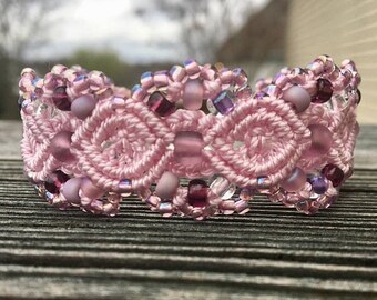 SALE Micro-Macrame Beaded Cuff Bracelet - Lilac