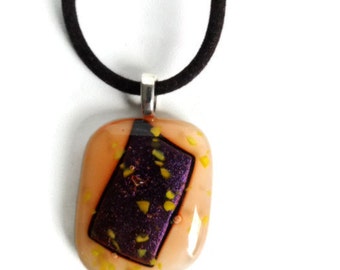 Vintage Dichroic Fused Glass Pendant Necklace