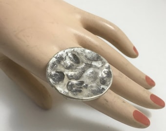 Robert Larin Canadian Modernist Designer Brutalist Huge Flat Moon Crater Surface Adjustable Statement Ring